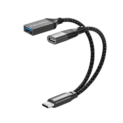 Promate 2-in-1 USB-C Otg Cable With USB-A And USB-C Connecovity