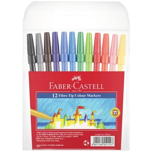 Faber-Castell Assorted Ink Fibre Tip Coloring Pens 12 Per Pack