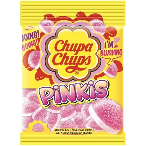 Chupa Chups Pinkis Jellies Strawberry Flavor With Fruit Juice - Artificial Color Free 90 Gr