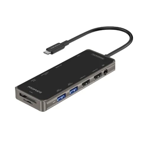 Promate 11-in-1 USB-C Hub With 100w Power Delivery / 4xports / 4k-HDMI / TF / SD / AUX / VGA / Ethernet