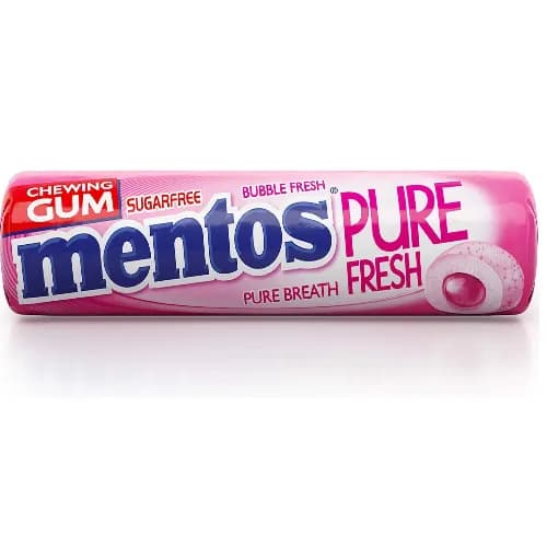 Mentos Pure Fresh Gum Bubble Fresh Flavor With Green Tea Extract Sugar Free 9 Per Pack