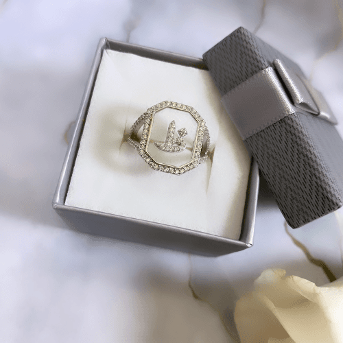 Sterling Silver Letter Ring (Adjustable size) ظ