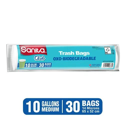 Sanita Club Oxo-Biodegradable Medium White 10 Gallon Trash Bags (65x52cm) 30 per pack