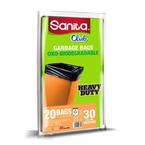 Sanita Club Heavy Duty Medium Black 30 Gallon Garbage Bags (60x90cm) 20 per pack