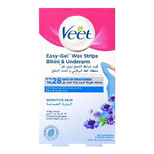 Veet Easy Gel Bikini & Underarm Wax Strips 16 + 4 Wipes