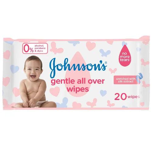 Johnson's Gentle All Over Baby Wipes With Silk Extract - Alcohol Free, Parabens Free, Dyes Free 20 Tissues