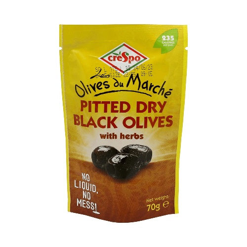 Crespo Pitted Dry Black Olives With Herbs Snack Pouch 70G