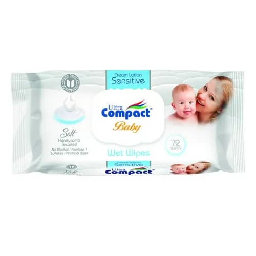 Ultra Compact Baby Wet Wipes with Cream Lotion for Sensitive Skin 72 tissues