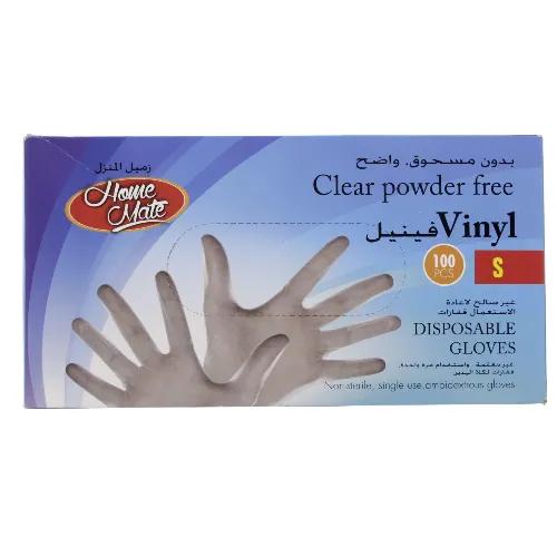 Home Mate Clear Powder-Free Vinyl Gloves Small, 100 Pcs