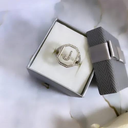 Sterling Silver Letter Ring (Adjustable size) ل