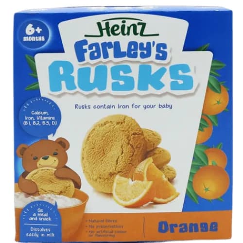 Heinz Farsley's Rusks Orange Flavor For Babies 6+ Months - Preservatives Free, Artificial Color Free, Artificial Flavoring Free 300g