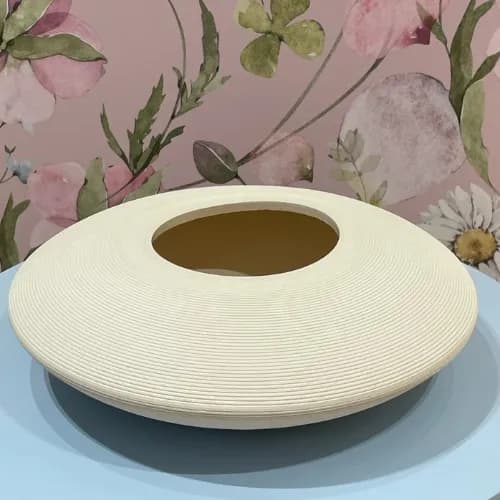 Ceramic Vase Flat Big - Cream
