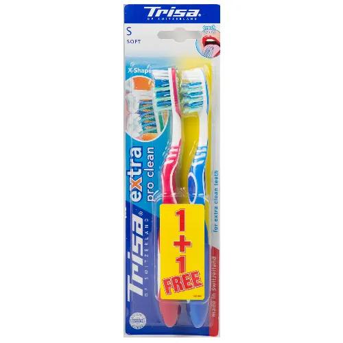 Trisa Toothbrush Extra Pro Clean Soft 2 Pieces Assorted Colours