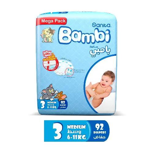 Sanita Bambi Baby Diaper Mega Pack Size 3 Medium 6 - 11kg 92 Pieces