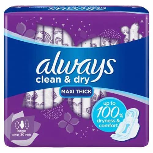 Always Clean & Dry Maxi Thick 30 Large Pads