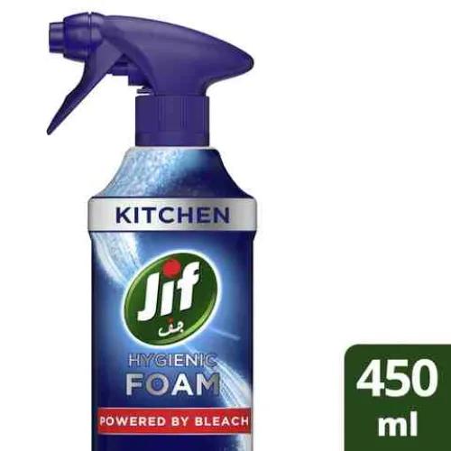 Jif Kitchen Hygienic Foam Degreasing Spray Ocean Breeze Scent With Bleach 450ml