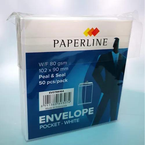 Paperline White Peel & Seal Pocket Envelopes (102x90mm) 50 per pack