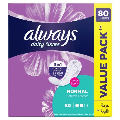 Always Daily Liners Comfort Protect With Fresh Scent Normal 80 Pieces