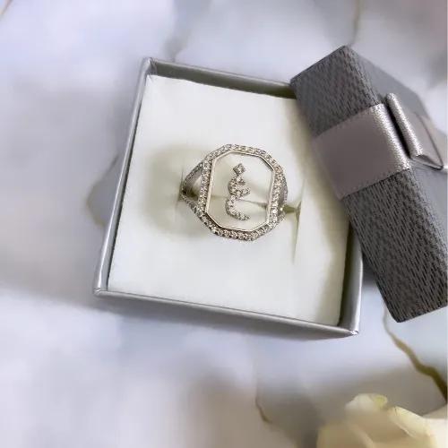 Sterling Silver Letter Ring (Adjustable size) غ