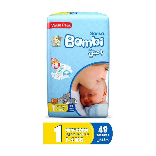 Sanita Bambi Baby Diaper Value Pack Size 1 New Born 2 - 4kg 48 Pieces