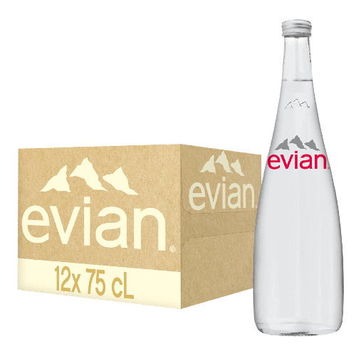 Evian Natural Mineral Water Glass Bottle 750ml