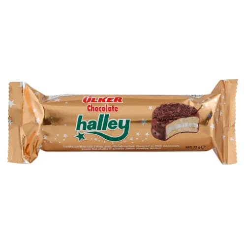 Ulker Halley Milk Chocolate Coated Sandwich Biscuit Filled with Marshmallow 77 gr