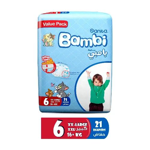 Sanita Bambi Baby Diaper Value Pack Size 6 Extra Large 16+ kg 21 Pieces