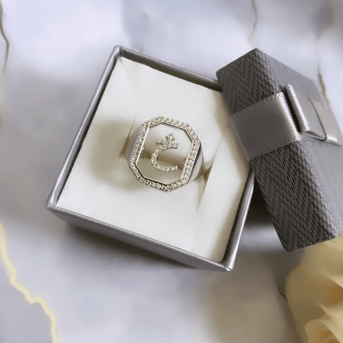 Sterling Silver Letter Ring (Adjustable size) خ