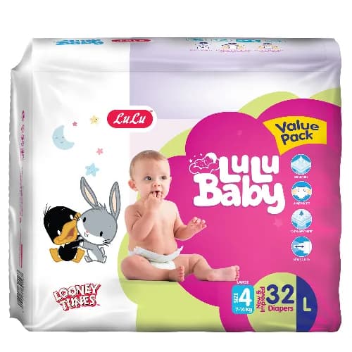 Lulu Baby Diapers Size 4 Large 7 - 14kg Value Pack 32 Pieces