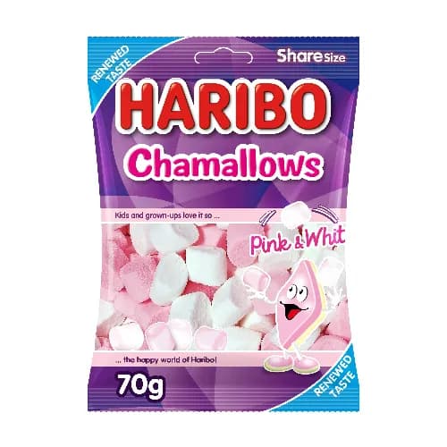 Haribo Chamallows Pink & White Marshmallows Artificial Color Free 70g