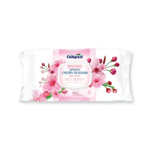 Ultra Compact Wet Wipes Japanese Cherry Blossom Scent - alcohol free, paraben free 90 tissues