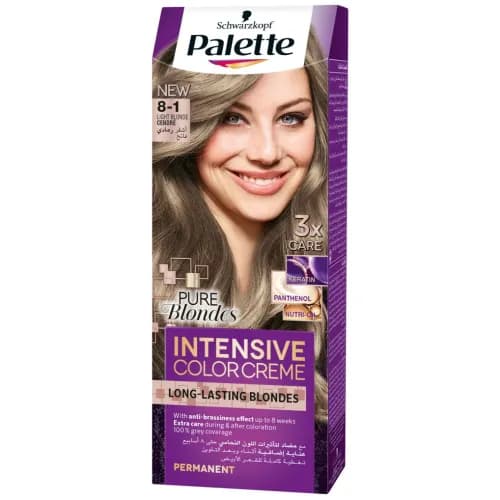 Schwarzkopf Palette Intensive Color Creme Permanent Hair Color with Keratin, Panthenol & Nutri-Oil Light Blonde Cendre 8-1 1 pack