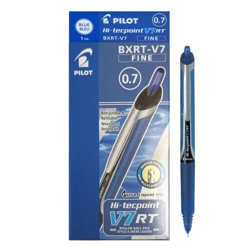 Pilot Hi-Tecpoint V7 0.7mm Blue Ink Rollerball Pens 12 per pack