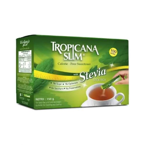 Tropicana Slim Stevia Diet Sticks (100 Sticks) - calorie free, sugar free, preservatives free, cyclamate free 150 gr