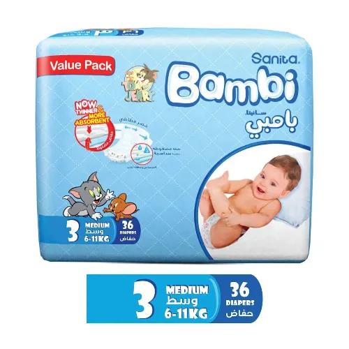 Sanita Bambi Medium Baby Diapers Size 3 (6-11kg) 36 per pack