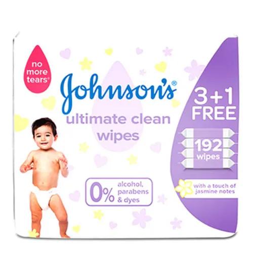 Johnson's Ultimate Clean Wipes With Jasmine Extracts 3 + 1 Free Alcohol Free, Paraben Free, Dye Free 4 x 48 Tissues