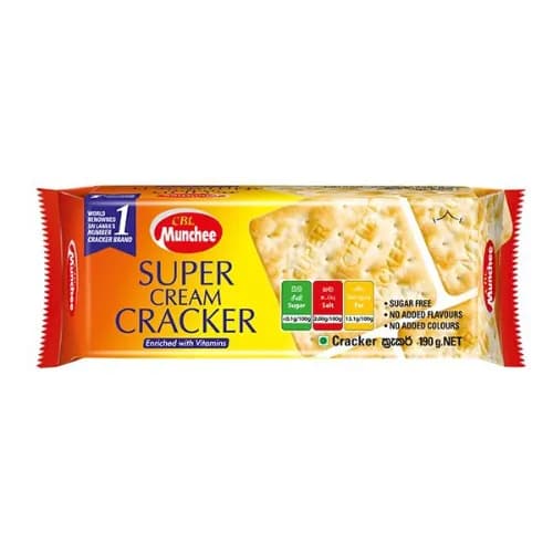 Munchee Super Cream Crackers - Sugar Free, No Added Flavors 190g