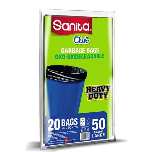 Sanita Club Oxo-Biodegradable Heavy Duty Large Black 50 Gallon Garbage Bags (76x95cm) 20 per pack