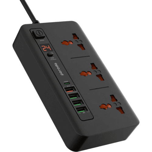 Porodo Multi-Port Power HUB 4 with 3 Power Ports / 4 USB & 1 USB-C PD / Black