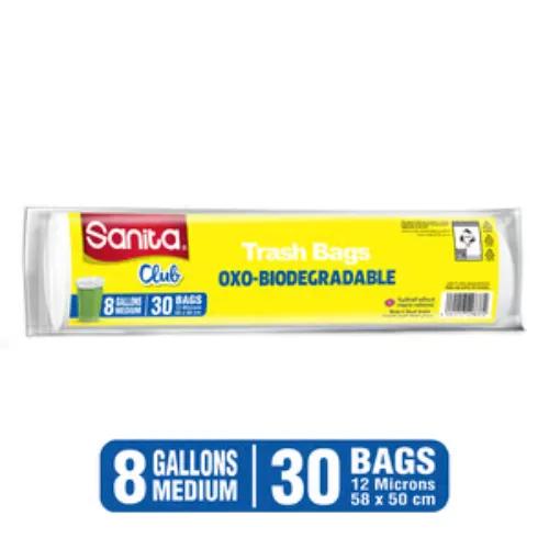 Sanita Club Oxo-Biodegradable Medium White 8 Gallon Trash Bags (58x50cm) 30 per pack