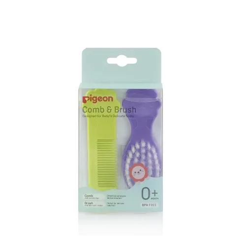 Pigeon Yellow & Purple Comb & Hair Brush Set for Babies (0+ Month) - BPA free 2 per pack