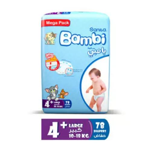 Sanita Bambi Large Baby Diapers Size 4 Plus (10-18kg) 78 per pack