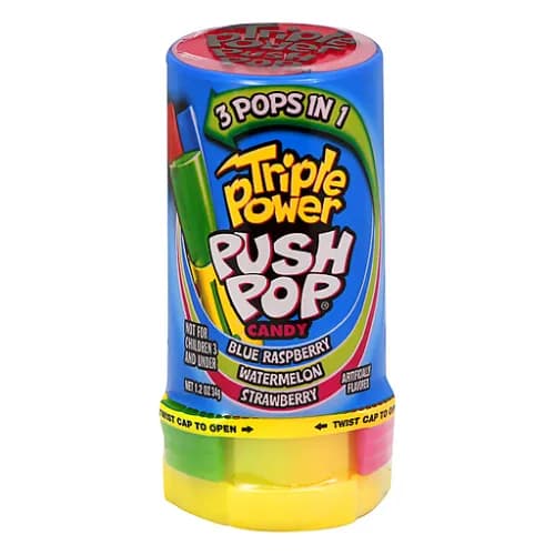 Push Pop Triple Power Hard Candy Blue Raspberry, Watermelon & Strawberry Flavor 34 gr