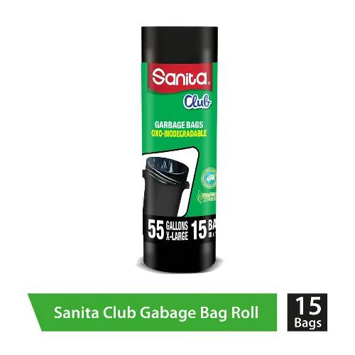 Sanita Club Oxo-Biodegradable XL Black 55 Gallons Garbage Bags (80x110cm) 15 per pack