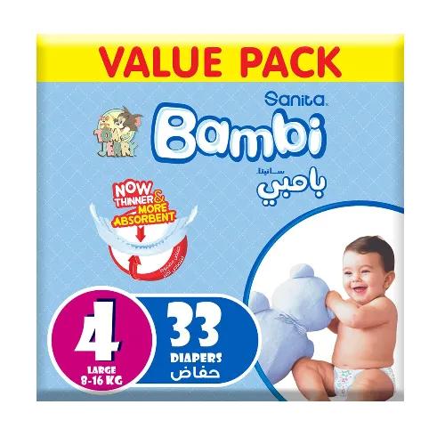 Sanita Bambi Large Baby Diapers Size 4 (8-16kg) 33 per pack