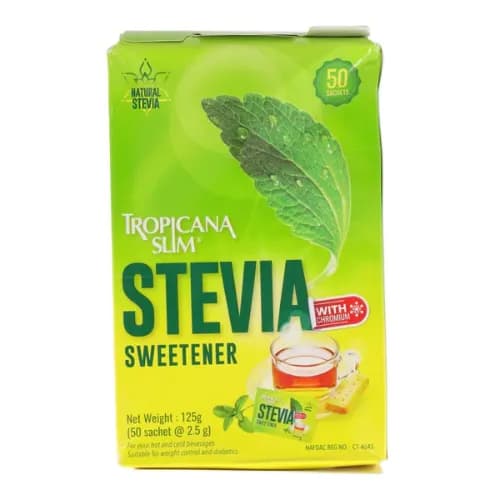 Tropicana Slim Stevia Sweetener Sachets with Chromium (50 Sachets) 125 gr