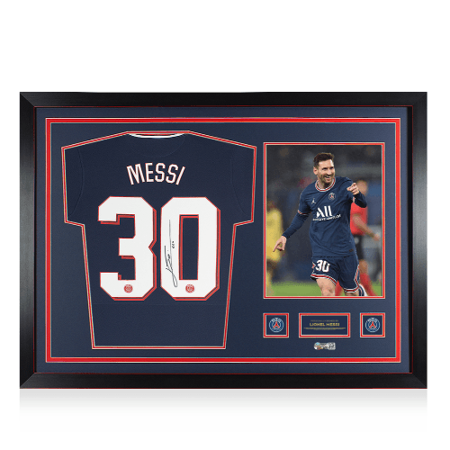 Home Jersey Uefa 21/22 Messi Back Signed Framed - Blue