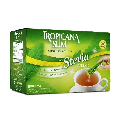 Tropicana Slim Sweetener with Stevia (50 Sticks) - calorie free 75 gr