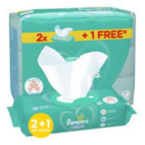 Pampers Complete Clean Baby Wipes (2+1 Free) - alcohol free 3 x 64 tissues