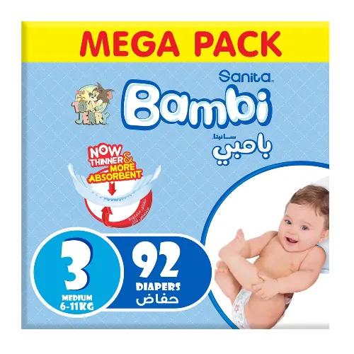 Sanita Bambi Medium Baby Diapers Size 3 (6-11kg) 92 per pack